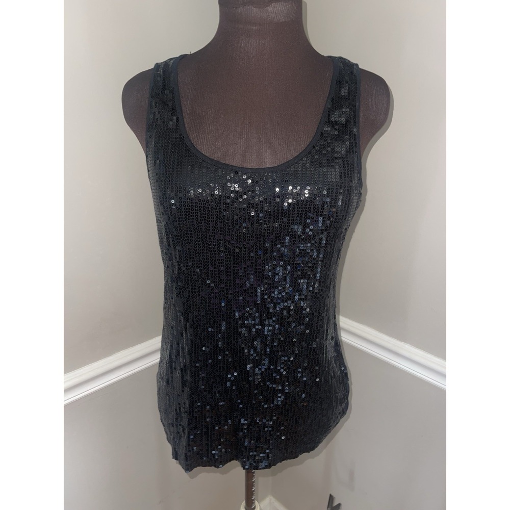 Gap Black Sequins Tank Top Womens L Whimsy Goth Party Layering